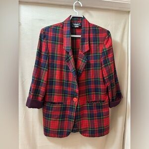 Vintage BEST American Clothing Co. Red Plaid Blazer 90s Shoulder Pad M
